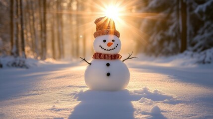 Obraz premium Festive Snowman Basking in Sunlight during Winter Celebration