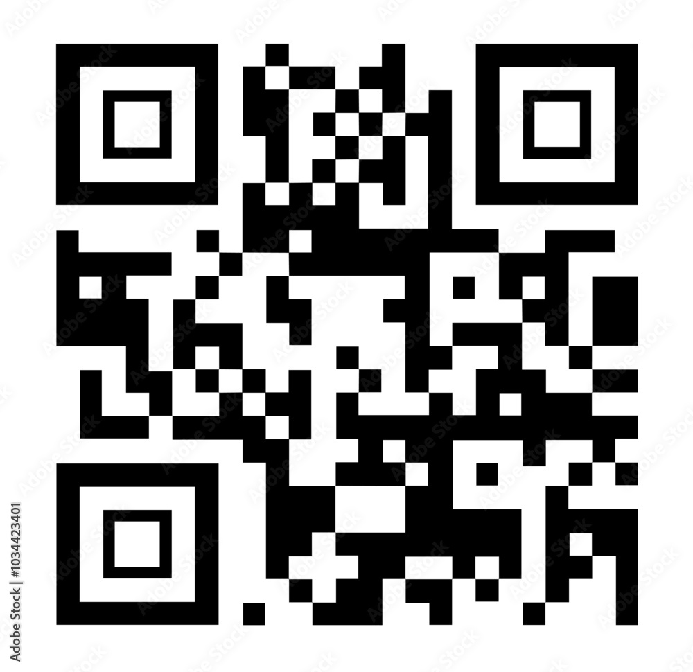 Poster QR code scan vector. Abstract barcode icon for mobile, isolated on white background. Encoded pattern for digital payment, quick sharing, access. Simple black square, online tech