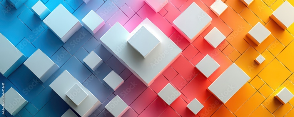 Aufkleber abstract 3d graphic of white squares on a colorful gradient background with geometric shapes