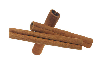 Cinnamon sticks flying, isolated on white background, clipping