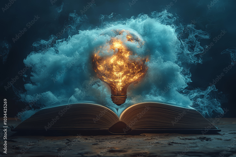 Aufkleber A blank page turning into a novel, symbolizing the creation of an entire world from an idea. Concept of creativity.