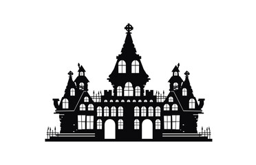 Obraz premium silhouette of a creepy and abandoned ruined castle. Flat illustration of a royal building icon