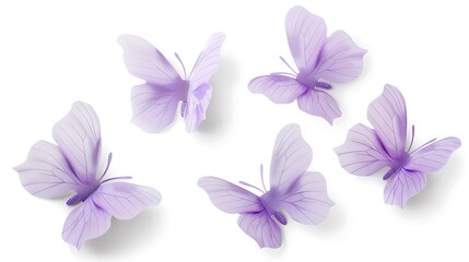 Soft lavender butterfly shape sticker set isolated on white background 