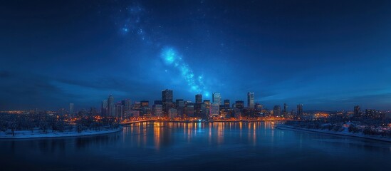 Fototapeta premium Cityscape with Milky Way