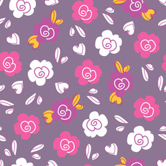 Kids floral pattern. Vector rose pattern in doodle style with flowers and leaves. Gentle, spring floral background for childrens pajamas, fabric, textile, home decor, wrapping paper etc.
