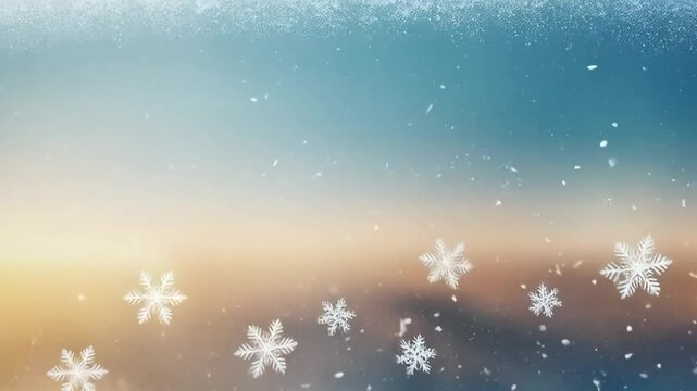 Beautiful Winter Scene with Snowflakes Falling Against Blue and Gold Background