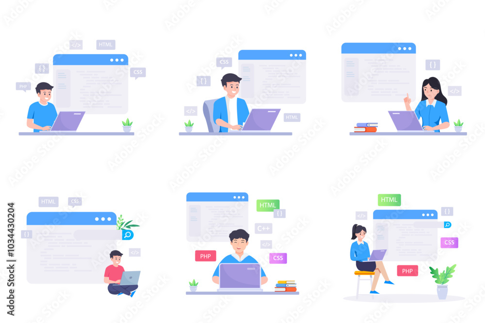 Poster web development modern flat design vector concept.