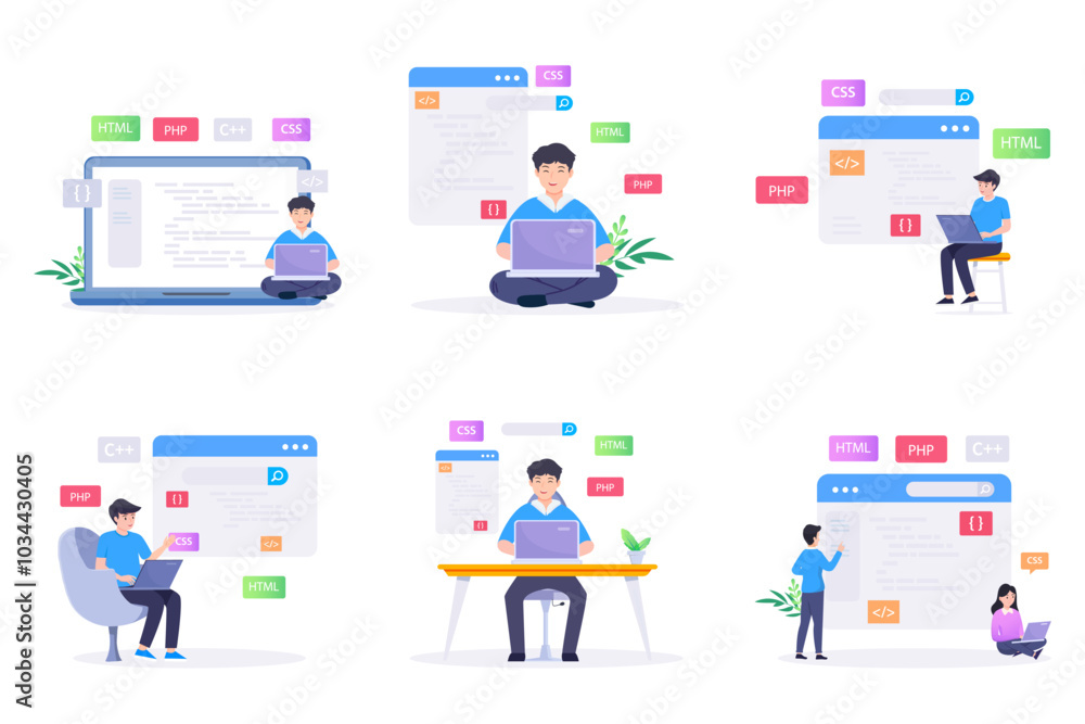 Poster web development modern flat design vector concept.