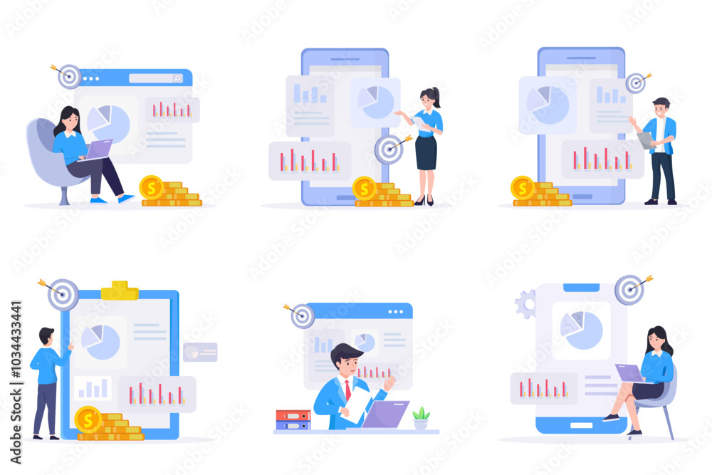 Poster digital data analysis concept. analyzing data, analytic business. concept vector illustration