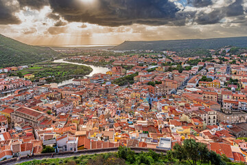 View of Bosa from the castle of Serravalle, island of Sardinia, Italy