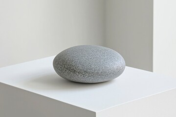 A Single Grey Pebble Resting on a White Cube
