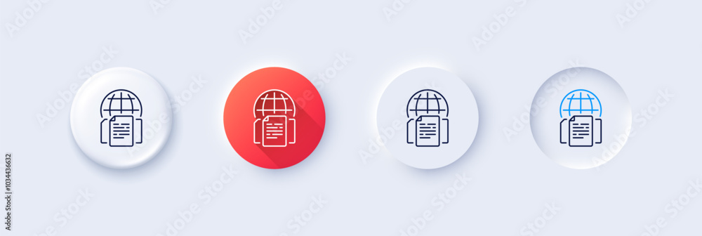 Poster internet documents line icon. neumorphic, red gradient, 3d pin buttons. doc file page sign. office n
