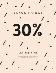 Black Friday sale poster vector template. Discount, special offer, clearance, shopping promotion. Minimal design, eps10 editable, printable file.