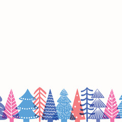 Cartoon Christmas trees. Holiday background design. Vector illustration