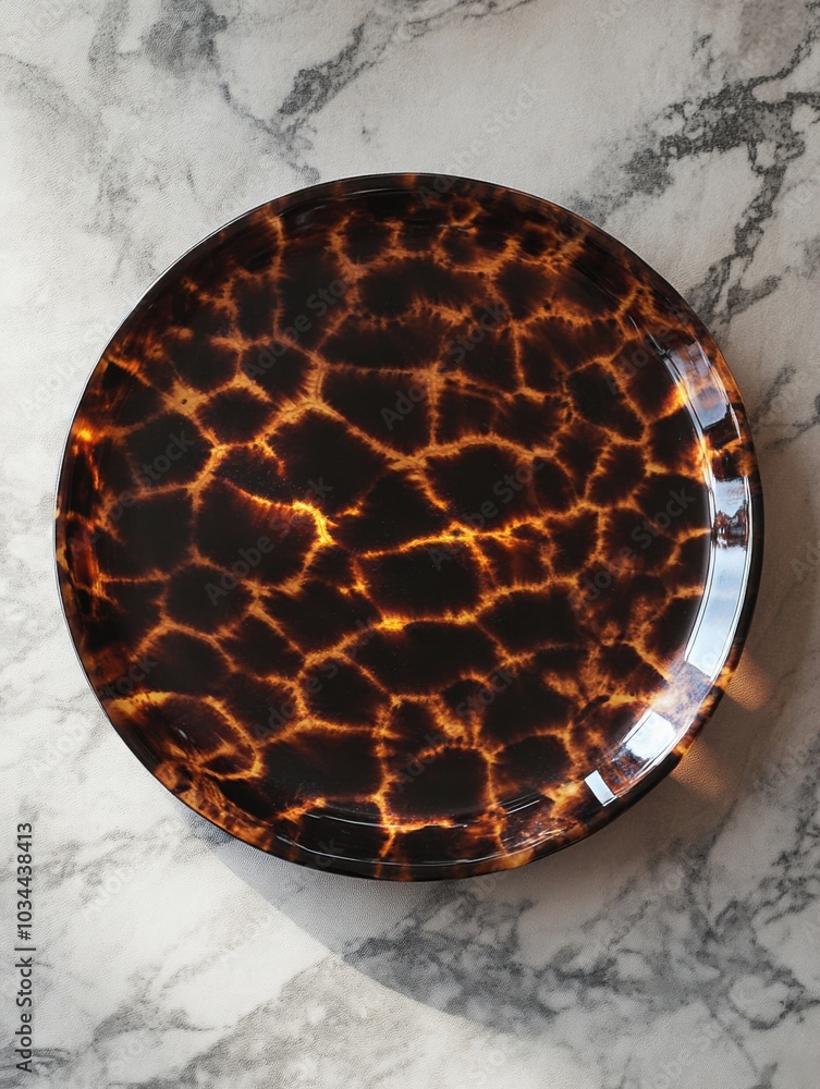 Poster a tortoise shell plate on a marble table