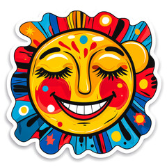 Colorful Smiling Sun Face in Psychedelic Art