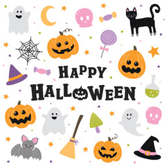 Halloween card with hand drawn icons. Vector illustration