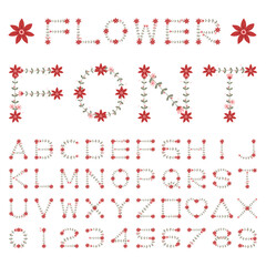 Isolated red and pink daisy flower font alphabet character with number and symbol