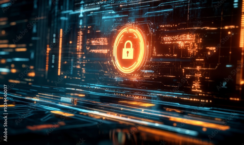 Poster cyber security. digital padlock icon, cyber security technology network and data protection technolo