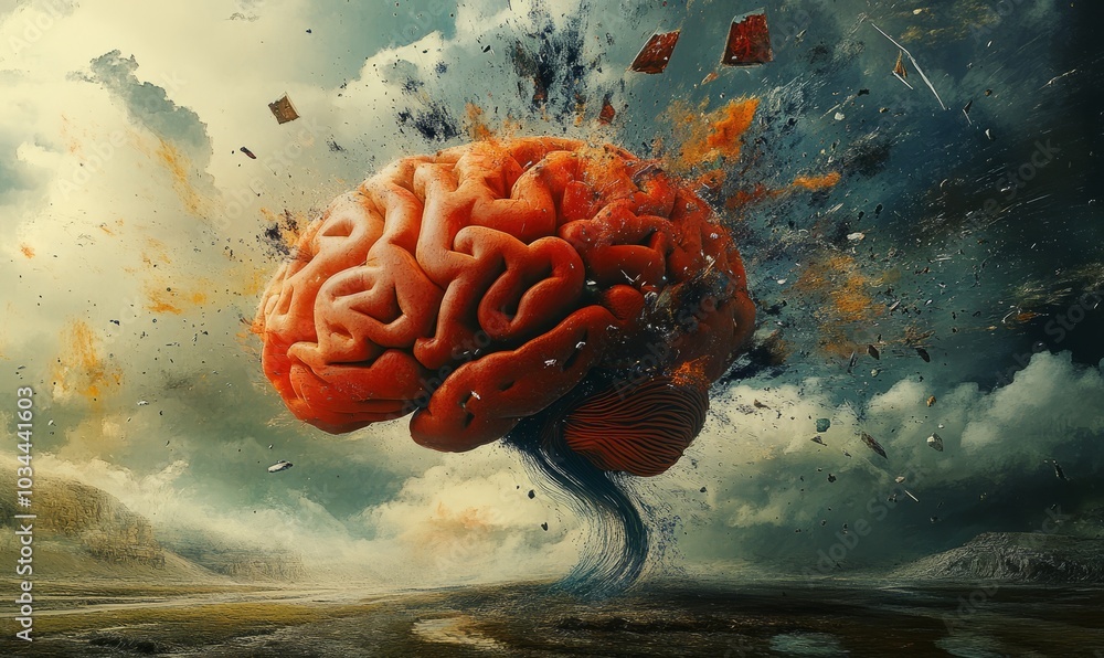Poster concept art of a human brain exploding with knowledge and creativity