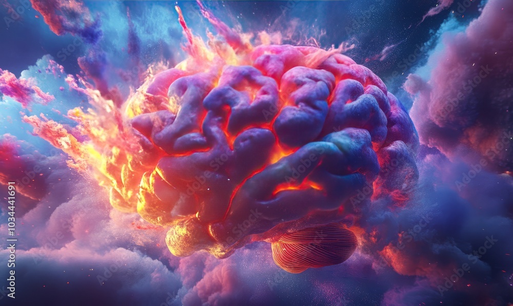 Aufkleber concept art of a human colorful brain exploding with knowledge, emotions and bursting with creativit