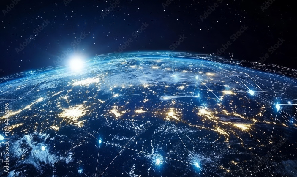 Poster communication technology for internet business. global world network and telecommunication on earth 