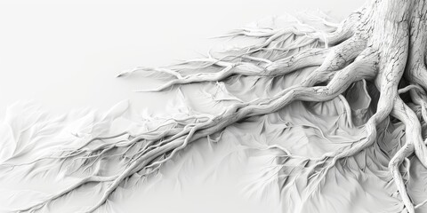Abstract background with tree roots and white background with smooth curves.