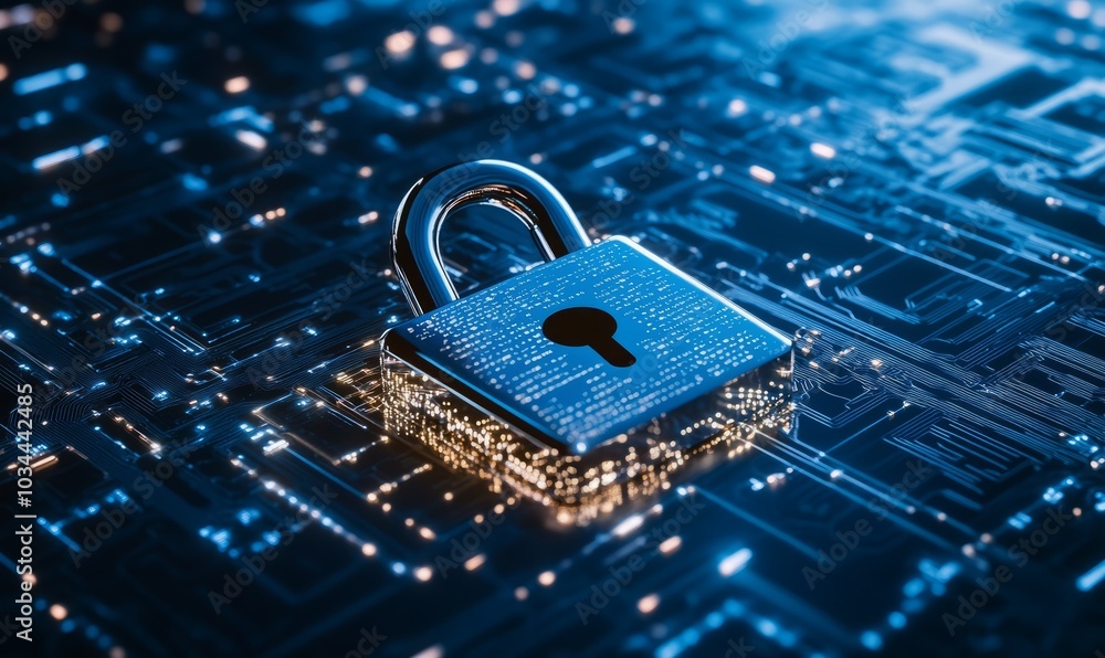 Poster cyber security concept and internet privacy data protection modern showing padlock protecting busine