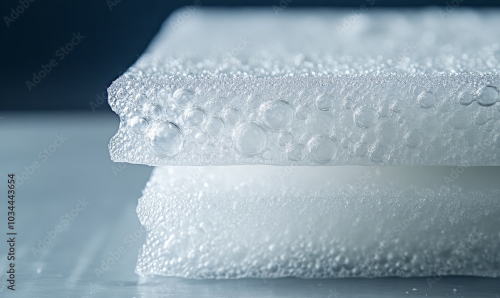 Poster close-up of macro foam layers fused together for enhanced durability in construction materials, feat
