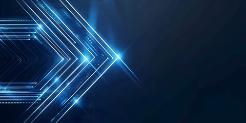 
Dark blue abstract background with glowing arrow lines. Modern shiny blue geometric lines design. Technology futuristic concept. Horizontal banner template. Suit for cover, header, poster, banner, we