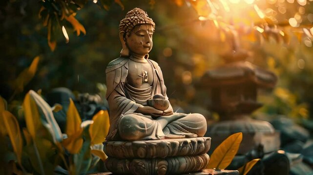 Video Happy Vesak Day, Buddha Purnima wishes greetings with buddha and lotus illustration