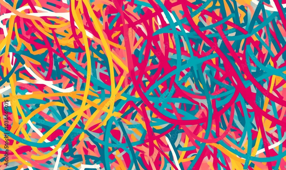 Poster complex messy connected lines as concept of chaos solving. process of problem simplifying in mind.