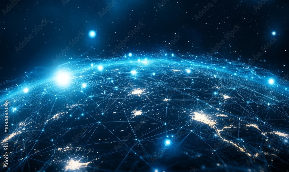 Poster communication technology for internet business. global world network and telecommunication on earth 