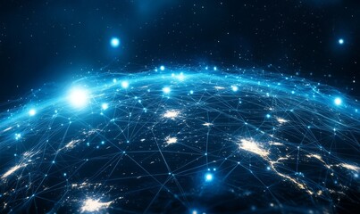 Communication technology for internet business. Global world network and telecommunication on earth cryptocurrency and blockchain and IoT.