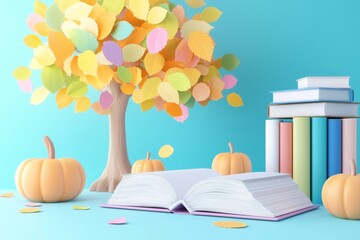 A flat illustration of a blackboard, book, pencil, glass, and education with a back to school concept to celebrate World Teachers Day