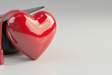 Obraz premium The red heart with the graduation cap is a concept for sexual education, rendered in 3D