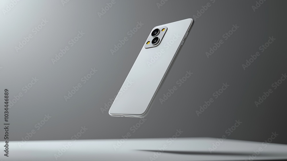 Poster 3d render of a smartphone on a white background with a plastic credit card on top. white bank card w