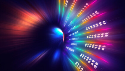 Abstract neon scene with lights and spotlights.