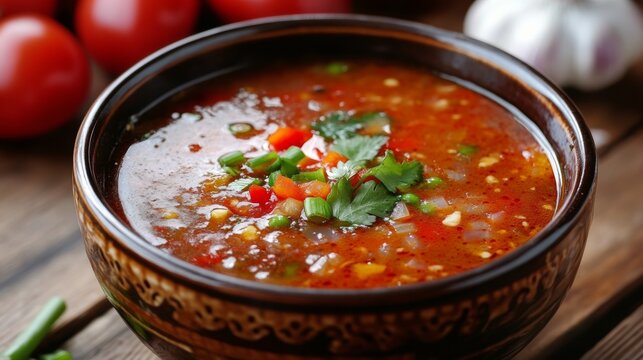 The national cuisine of Mexico: Soup with red pepper and chili.