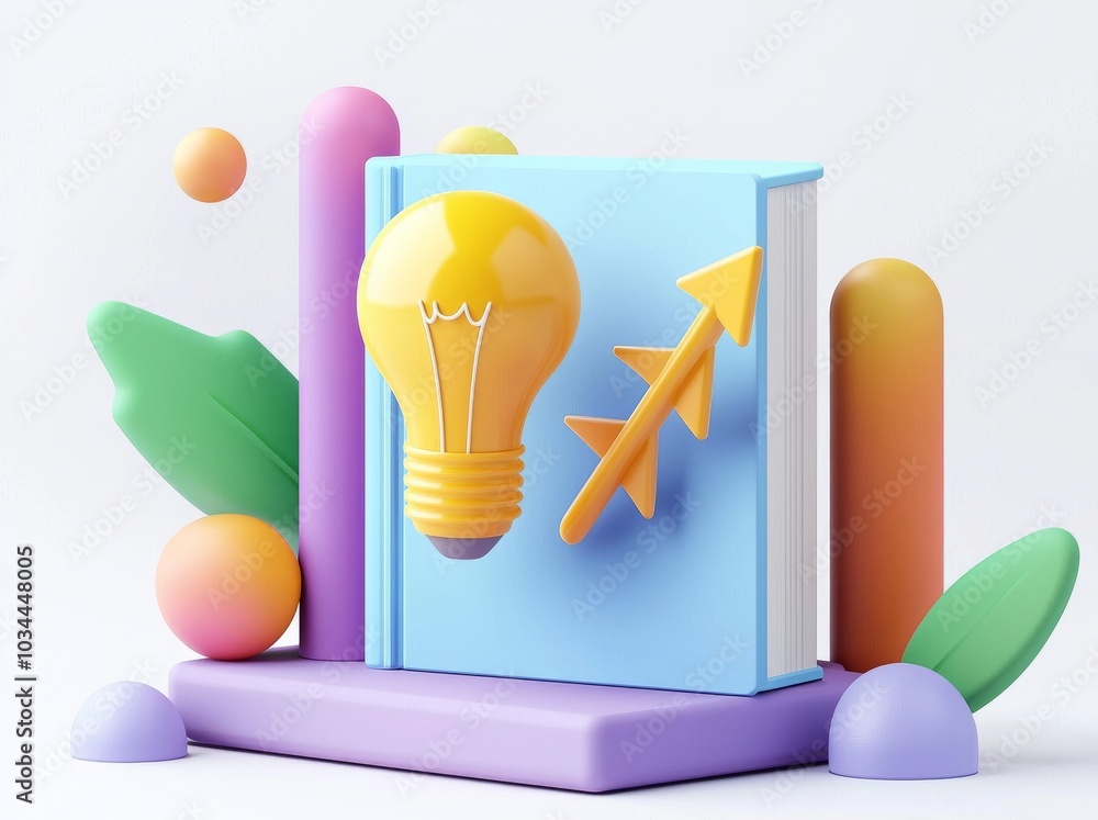 Aufkleber this is a 3d rendering of a minimal self-development concept. self-development concept. reading a bo