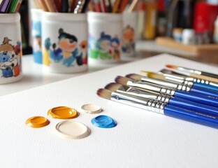 Exhibit of paintbrush art, paint creativity, and craft backgrounds