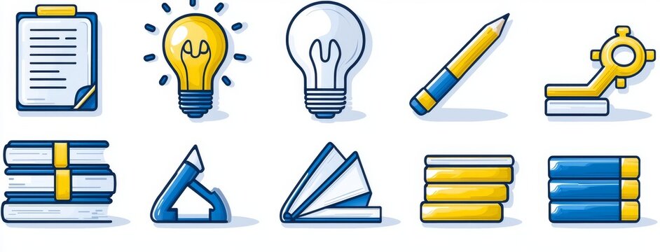 School, university, textbook, education, learning. Modern illustration set.