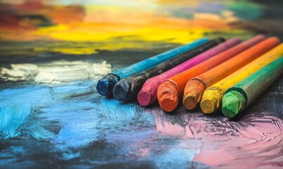 Obraz premium Colorful crayon texture with warm shades depicting a rough artistic landscape during the daytime