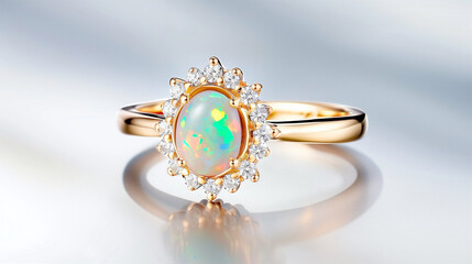 Ring with opal gemstone and diamonds in elegant jewelry design