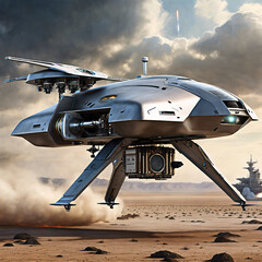 Futuristic Hover Craft in Desert Landscape