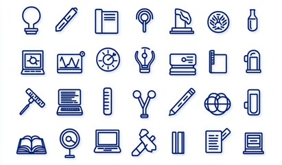 50 education web icons include classes, classrooms, classroom tribunes, math classes, cartesian coordinate systems, tons, photons, stacks of books, experiments, etc. Icons are outline thin line