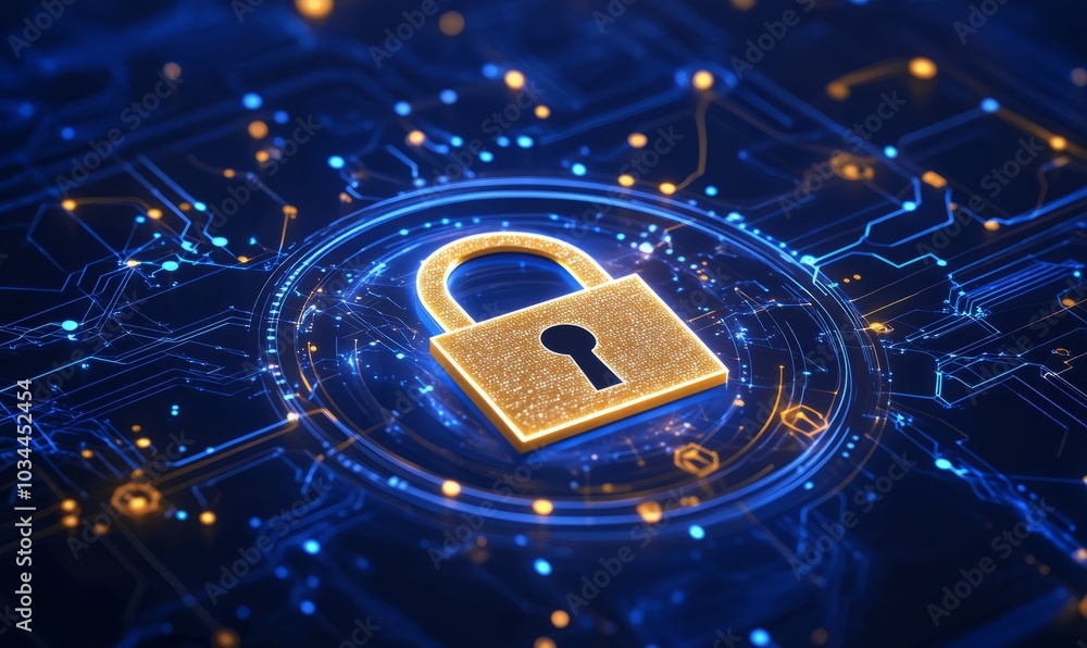 Poster cyber security. digital padlock icon, cyber security technology network and data protection technolo