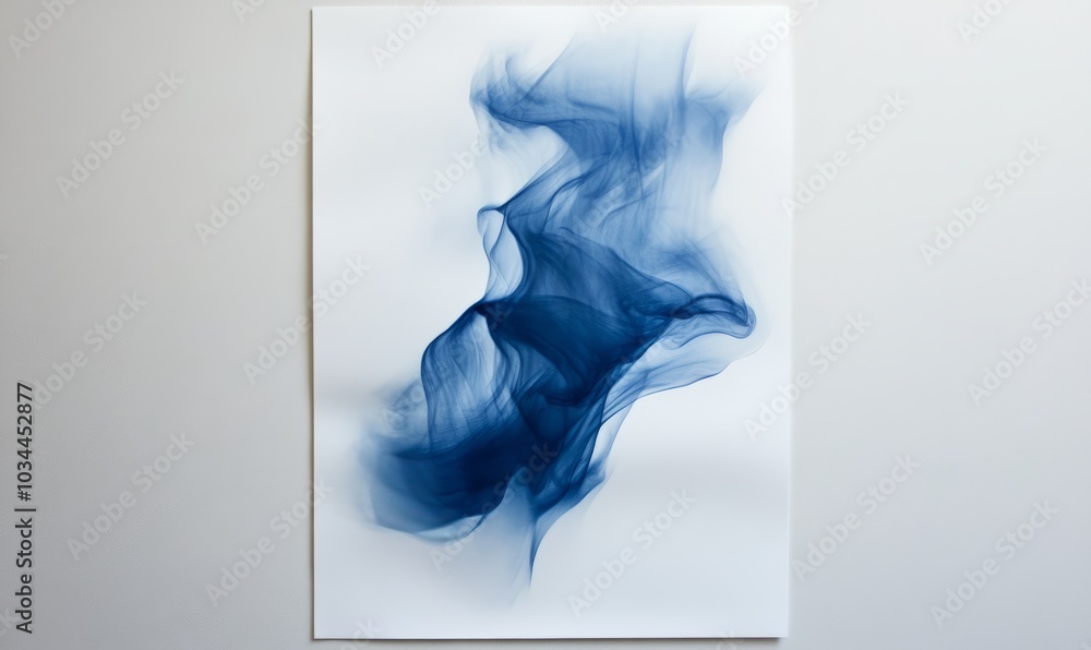 Poster deep blue smudge pattern artfully displayed on smooth white paper creating an abstract aesthetic imp