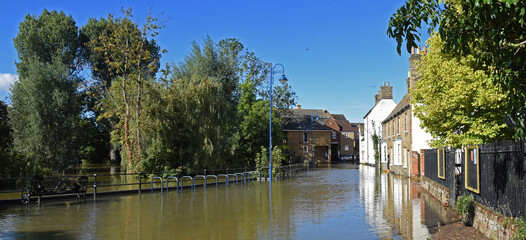 Flooded street in St Neots Cambridgeshire 
