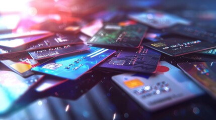 A pile of scattered credit cards with different designs
